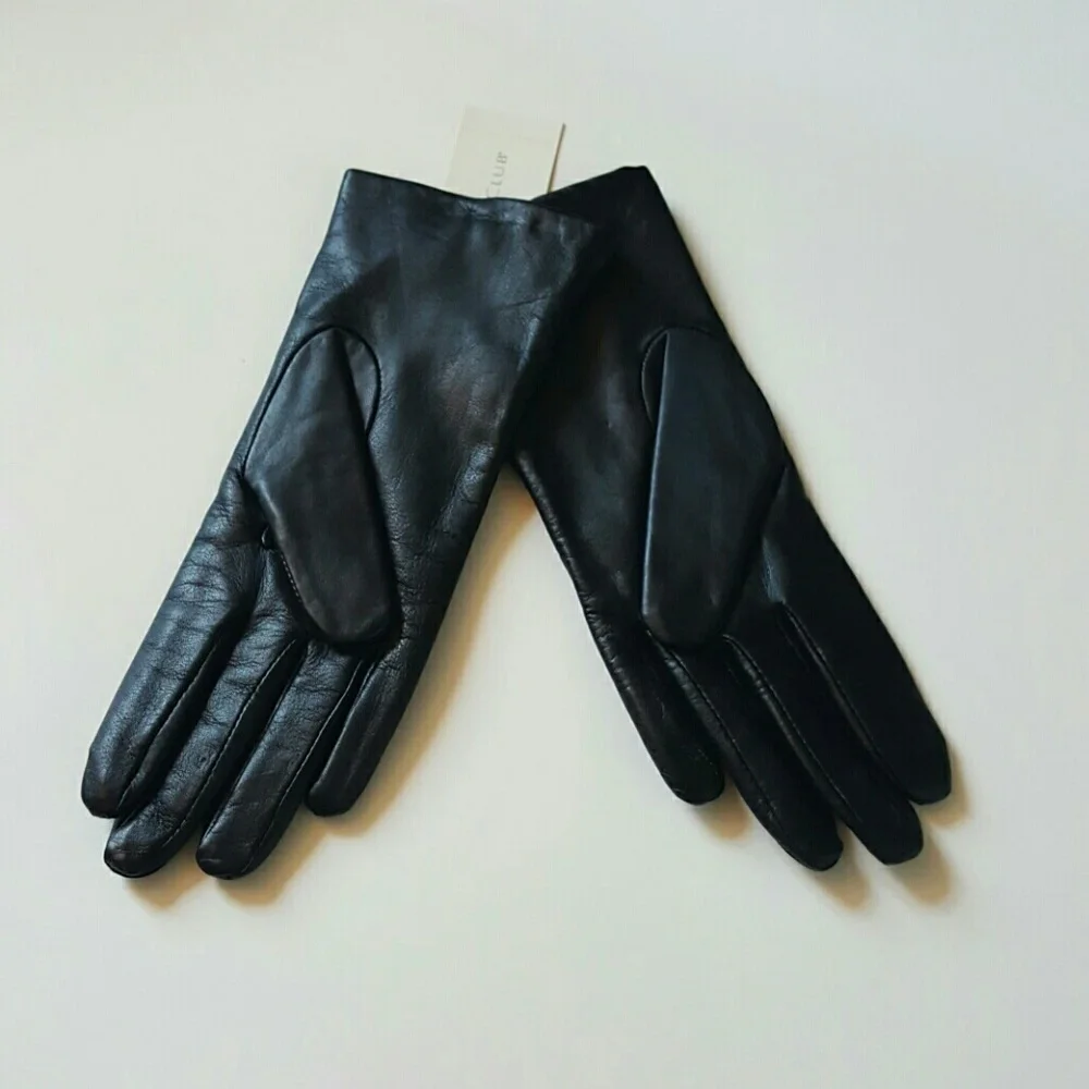 Charter Club women black gloves leather warm size M New